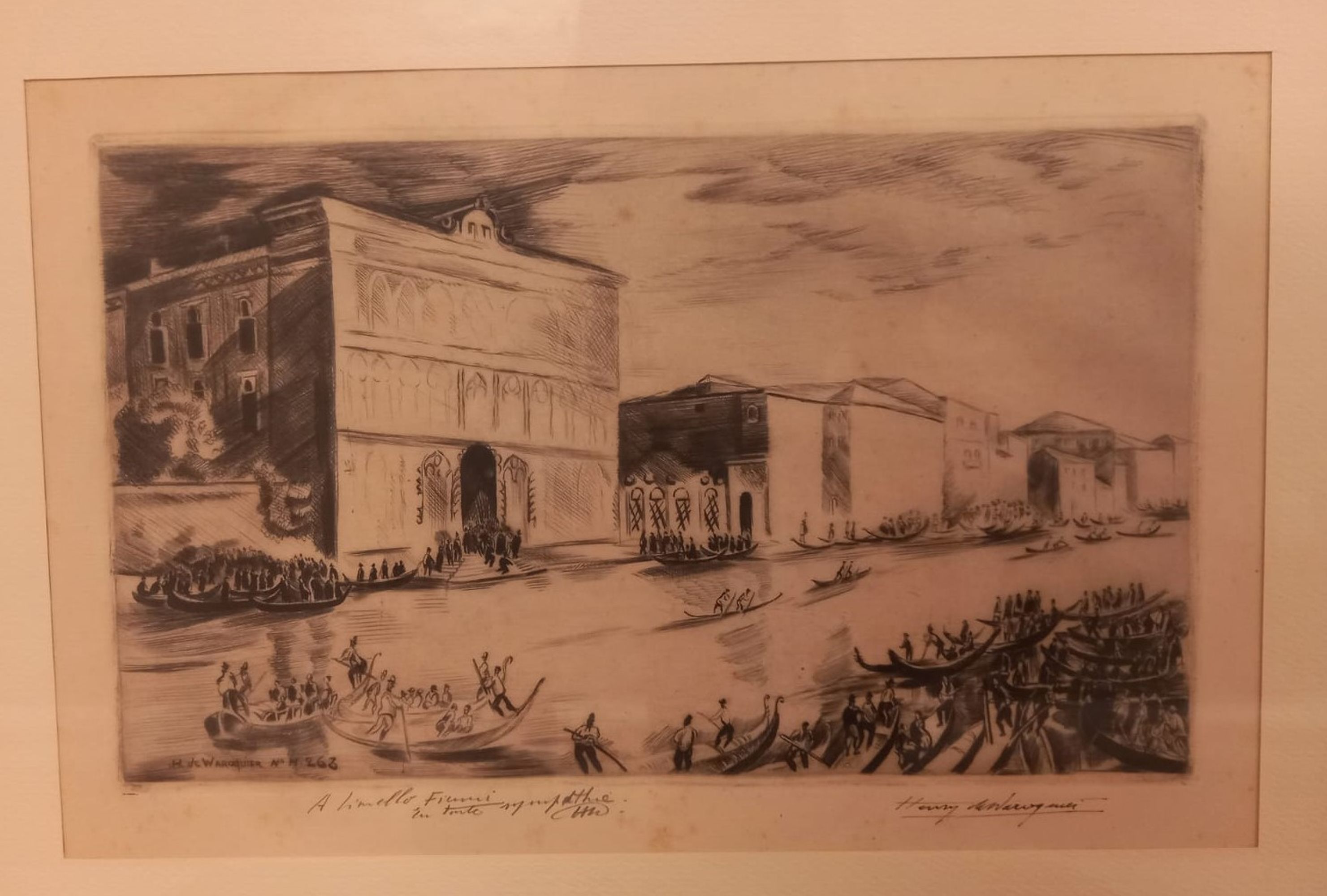 (Gondole su canale a Venezia), veduta di Venezia (stampa, elemento di serie) di de Waroquier, Henry - ambito francese (prima metà XX)