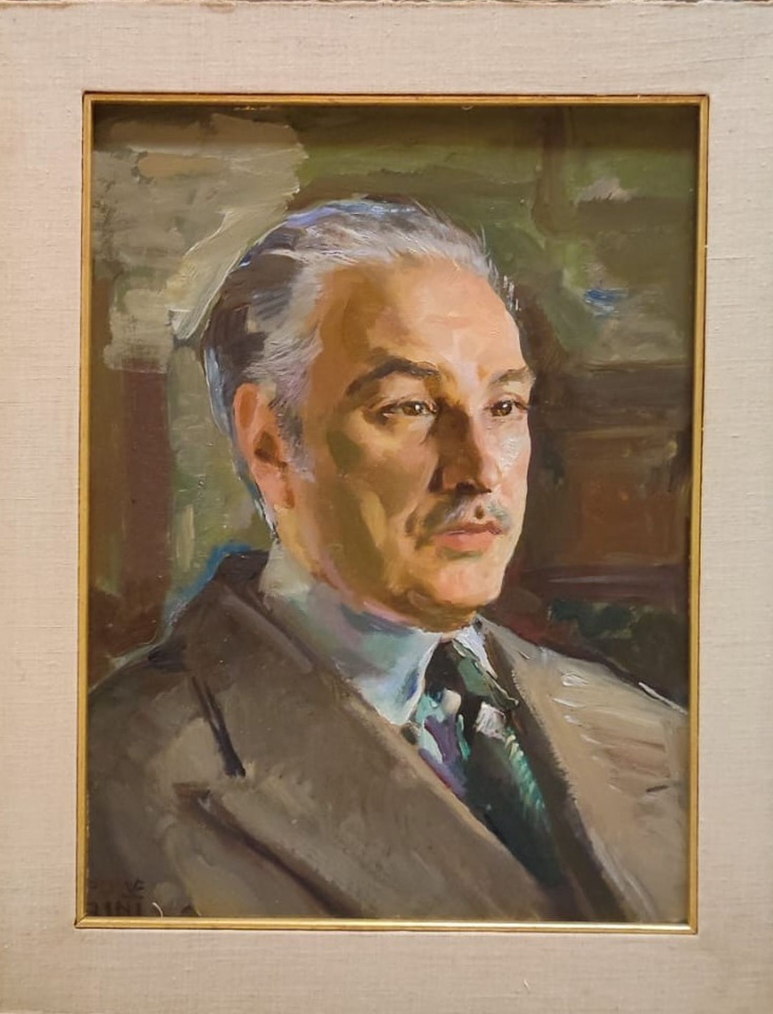 Lionello Fiumi, ritratto maschile (dipinto, opera isolata) di Polverini, Luigi - ambito italiano (terzo quarto XX)