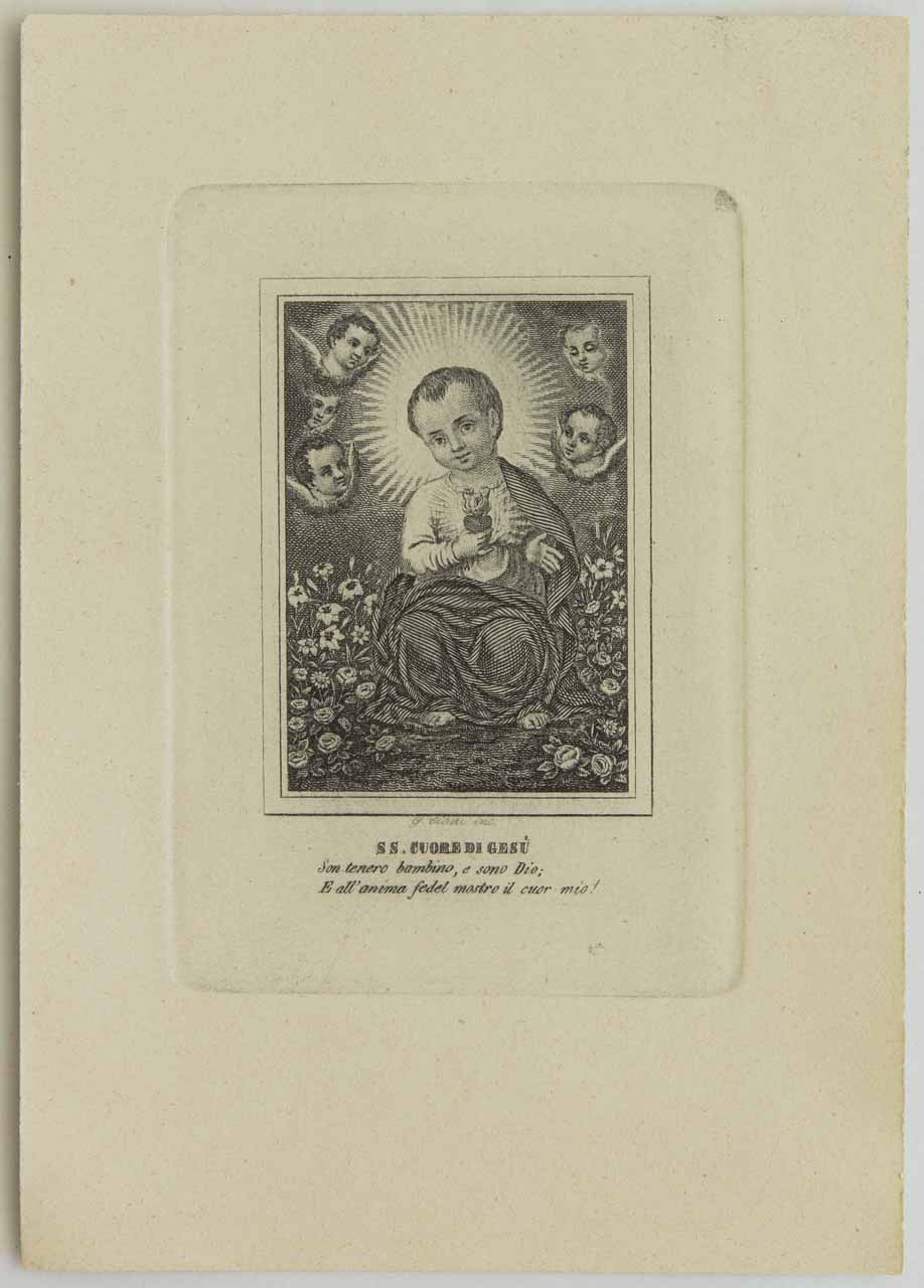 Gesù bambino attorniato da angeli (stampa) di Ciani Giorgio - ambito bellunese (XIX)