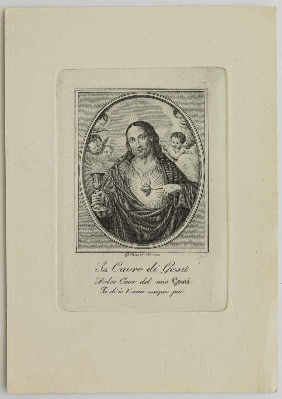 Gesù attorniato da angeli con calice e ostia (stampa) di Ciani Giorgio - ambito bellunese (XIX)