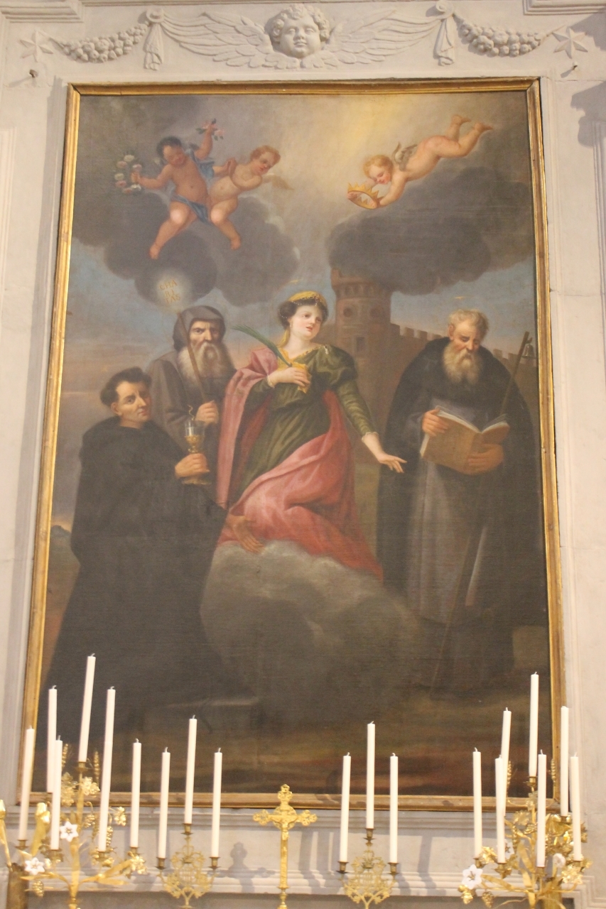 Santa Barbara tra i Santi Francesco di Paola, Antonio Abate e Giovanni da San Facondo, Santa Barbara tra i Santi Francesco di Paola, Antonio Abate e Giovanni da San Facondo (dipinto) - ambito italiano (XVIII)