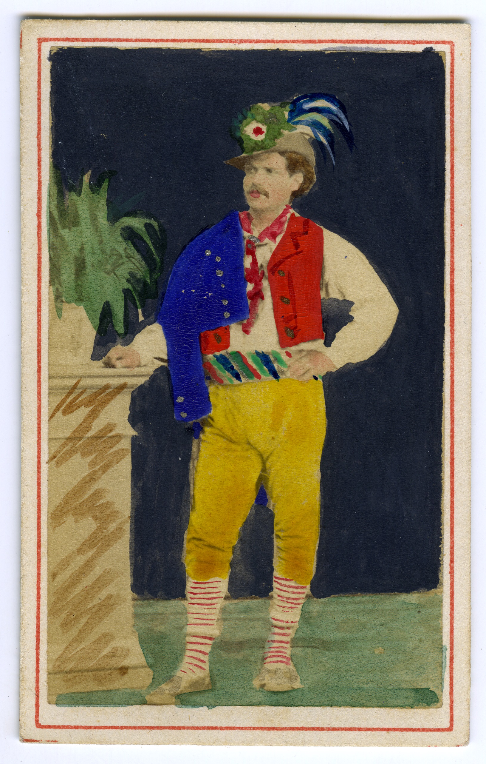 Uomo in costume popolare di Frosinone ciociaro con cappello piumato (biglietto da visita) di Anonimo (XIX)