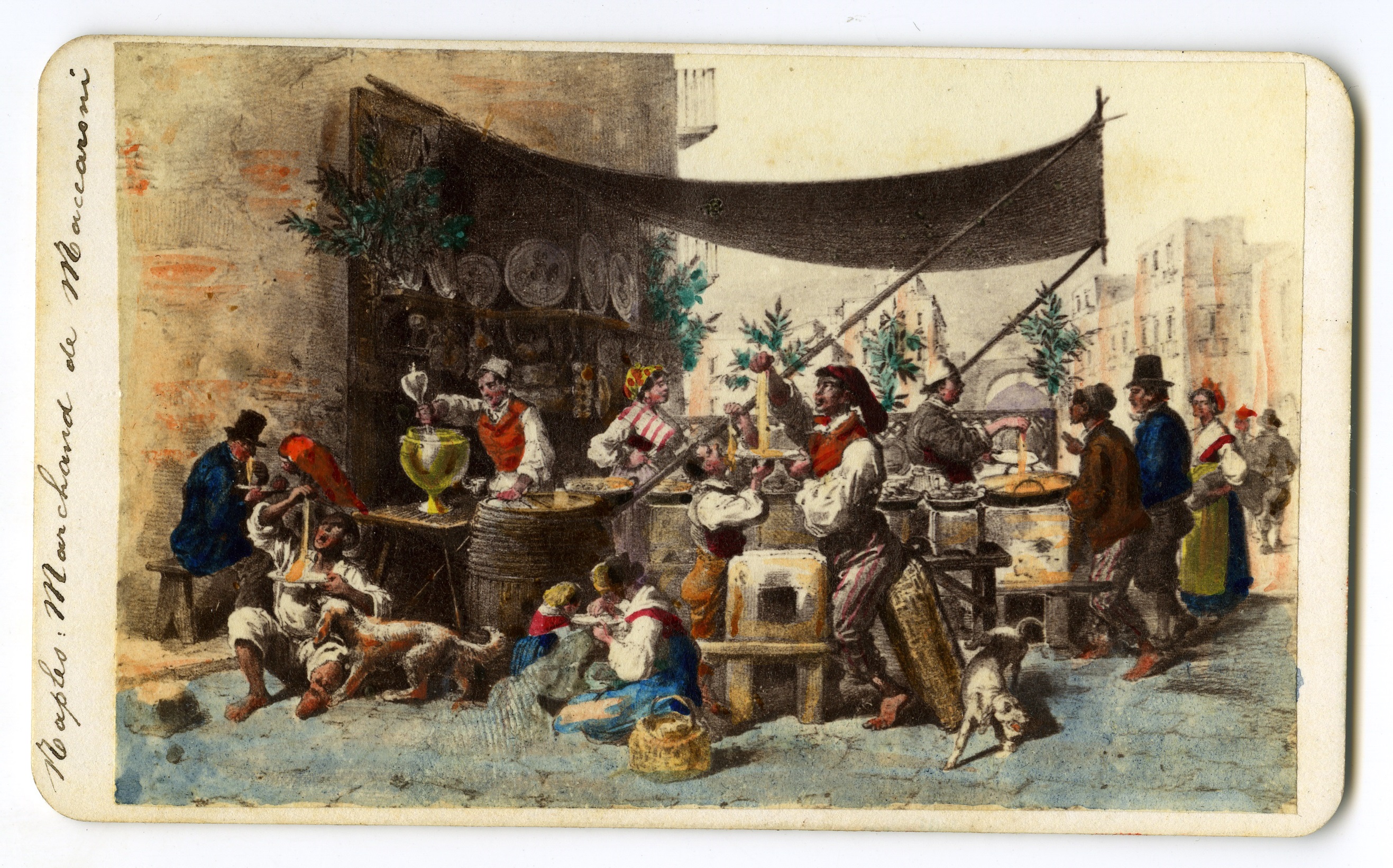 Mercanti di maccaroni a Napoli (biglietto da visita) di Anonimo (XIX)