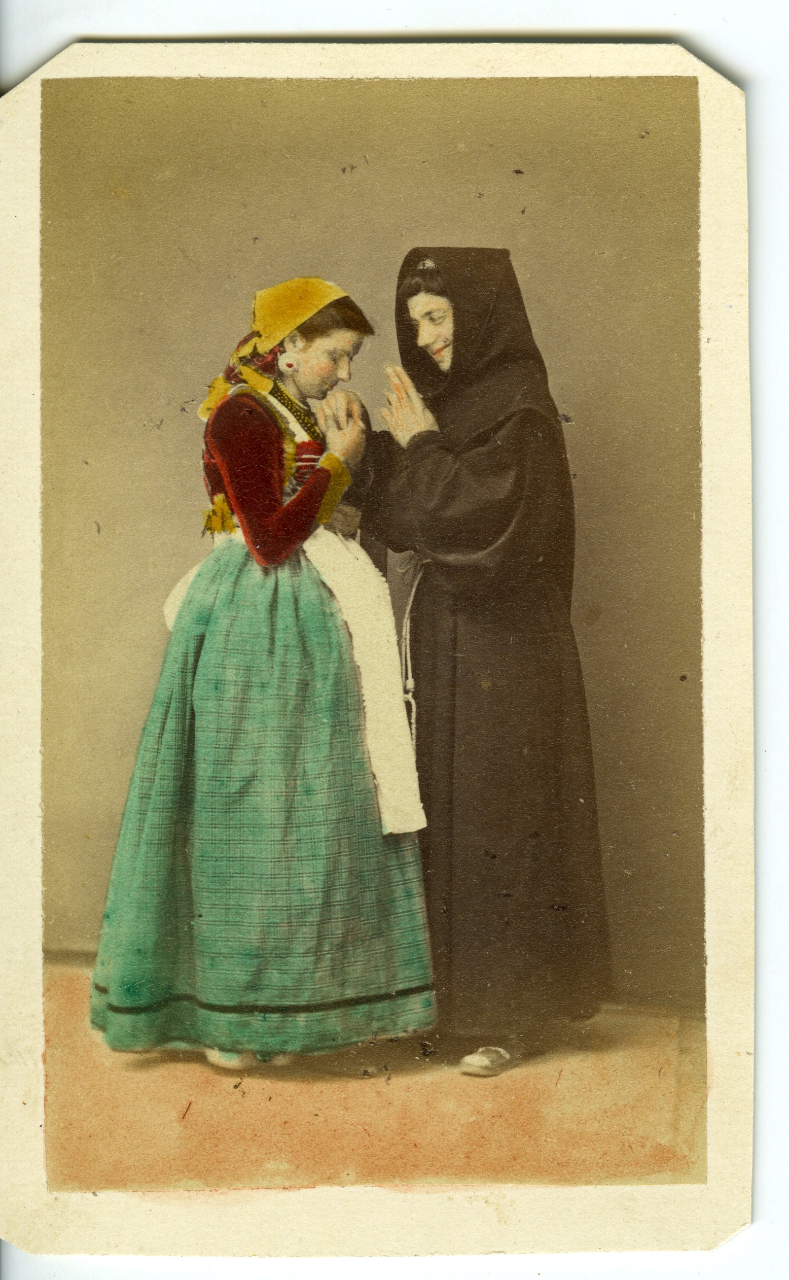 Donna che si lascia confessare da un'altra donna travestita da prelato (biglietto da visita) di Anonimo (XIX)