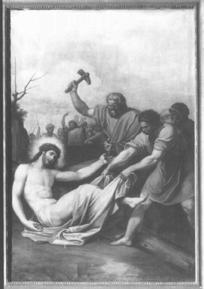 stazione XI: Gesù inchiodato alla croce (dipinto) di Caliari Giovanni Battista (secondo quarto XIX)