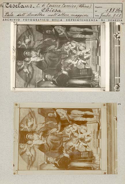Documentazione storico artistica: sec. XVI, dipinto, Madonna col Bambino in trono fra Santi; Pomponio Amalteo (positivo) di Amalteo Pomponio, Caprioli, Giovanni, Gabinetto Fot. Soprintendenza ai Monumenti di Venezia (inizio XX)