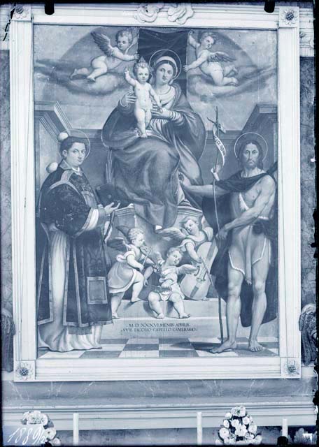 Documentazione storico artistica: sec. XVI, dipinto, Madonna col Bambino in trono fra Santi; Pomponio Amalteo (negativo) di Amalteo Pomponio, Caprioli, Giovanni (inizio XX)