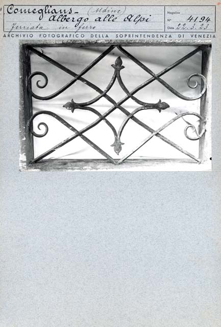 Documentazione storico artistica: inferriata (positivo) di Gabinetto Fot. Soprintendenza ai Monumenti di Venezia, Caprioli, Giovanni (primo quarto XX)