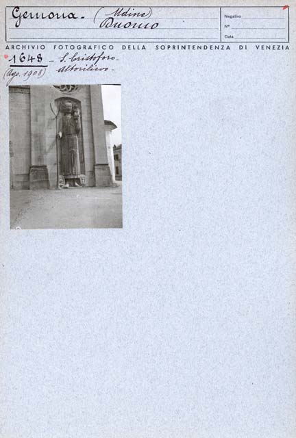 Documentazione storico artistica: sec. XIV, scultura, San Cristofoto con Gesù Bambino; Griglio Giovanni (positivo) di Caprioli, Giovanni, Ongaro, Massimiliano (inizio XX)