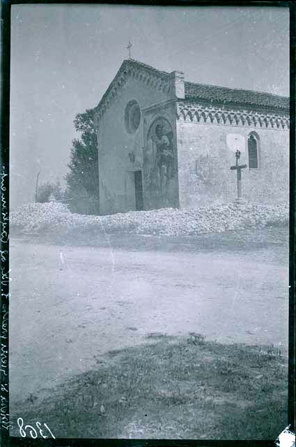Documentazione storico artistica: sec. XVI, affresco, San Cristiforo guada il fiume con Gesù Bambino sulle spalle; Amalteo Pomponio (negativo) di Amalteo Pomponio, Ongaro, Massimiliano (inizio XX)