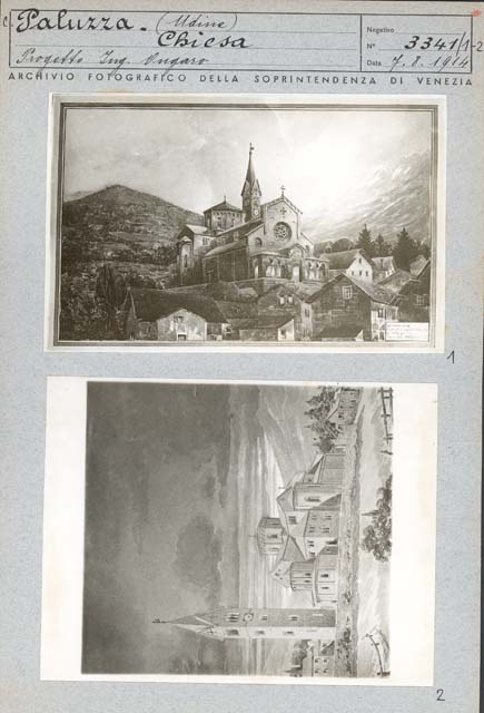 Edifici religiosi: sec. XX, chiesa, Santa Maria; Paluzza (positivo) di Ongaro Massimiliano, Gabinetto Fot. Soprintendenza ai Monumenti di Venezia (prima metà XX)