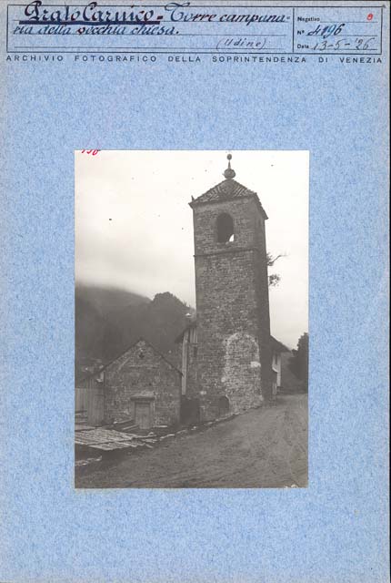 Documentazione storico artistica: sec. XV, campanile, antica chiesa parrocchiale; Prato Carnico (positivo) di Caprioli, Giovanni (prima metà XX)