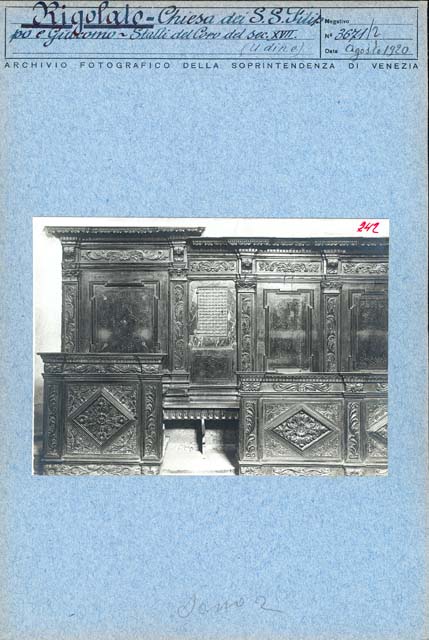 Documentazione storico artistica: sec. XVIII, stallo di coro legno; bottega carnica (positivo) di Caprioli, Giovanni - Bottega carnica (prima metà XX)