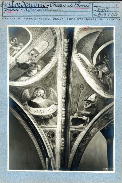Interno: cappella laterale, coro, volta, pennacchio d'imposta (positivo) di Sacchis Giovanni Antonio detto Pordenone, Gabinetto Fot. Soprintendenza ai Monumenti di Venezia (prima metà XX)
