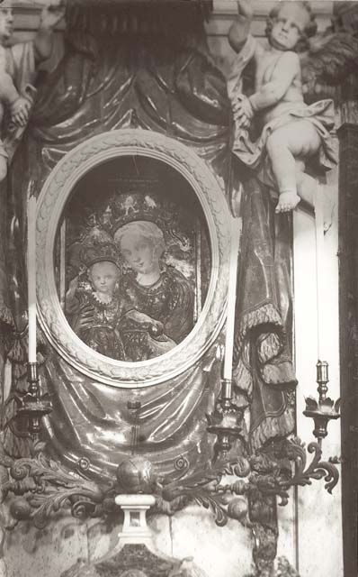 Documentazione storico artistica: sec. XVI, affresco, Madonna col Bambino; Martino da Udine detto Pellegrino da San Daniele (positivo) di Martino da Udine detto Pellegrino da San Daniele, Battigelli, Ernesto (prima metà XX)