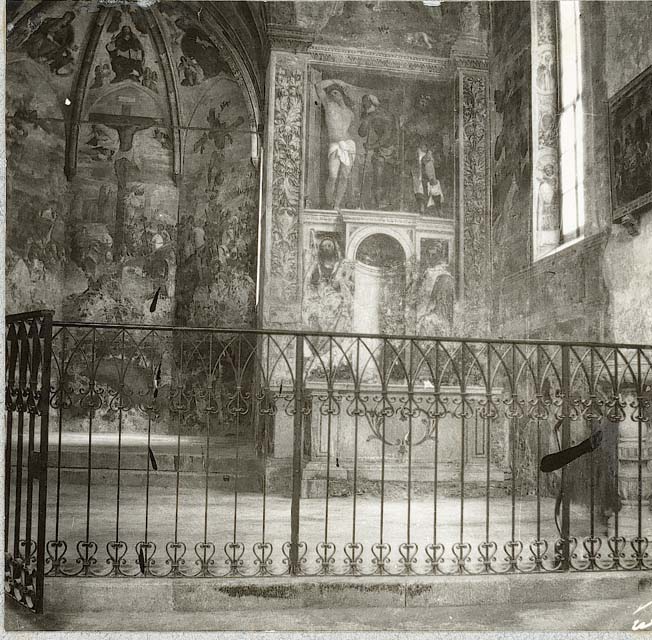 Interno: presbiterio, parete di fondo; arco trionfale, parete destra (positivo) di Martino da Udine detto Pellegrino da San Daniele, Ongaro, Massimiliano (prima metà XX)