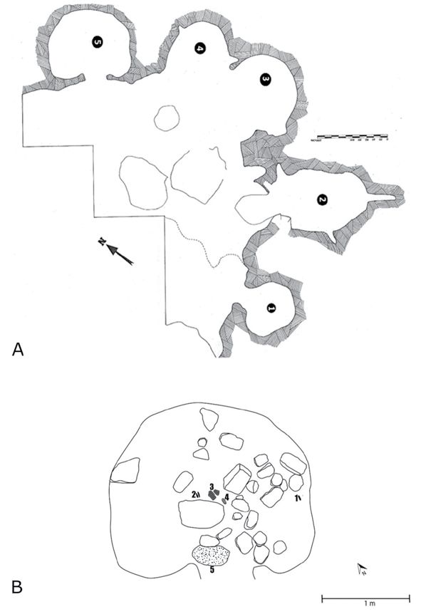 giacimento in cavità  naturale, deposizione funeraria, Deposizioni di Grotta della Tartaruga (PERIODIZZAZIONI/ ARCHI DI PERIODI/ Neolitico-Età del Bronzo)