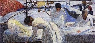Le lavandaie, Donne che lavano i panni (dipinto, opera isolata) di Fornara Carlo (ultimo quarto XIX)