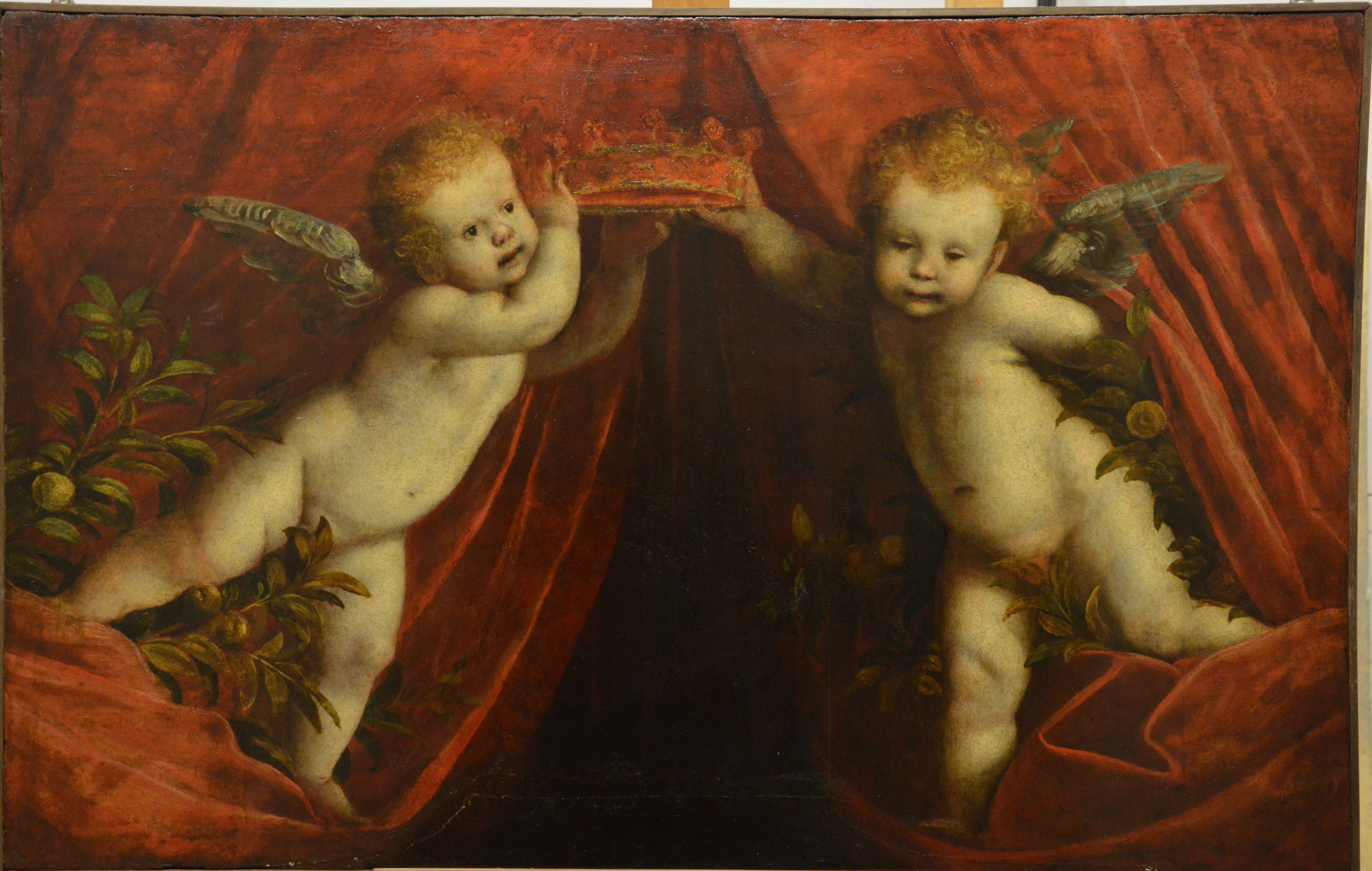 Due angeli reggicorona, Angeli reggicorona (dipinto) di Ferrari Gaudenzio (secondo quarto XVI)