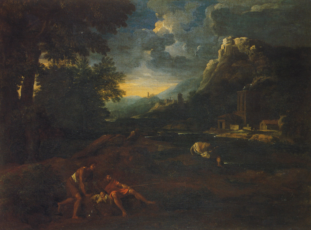 Paesaggio con pescatori (dipinto) di Dughet Gaspard detto Pussino (sec. XVII)