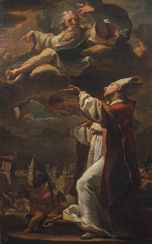 Sant'Emidio intercede per la cessazione del terremoto (dipinto) di Gandolfi Ubaldo (sec. XVIII)