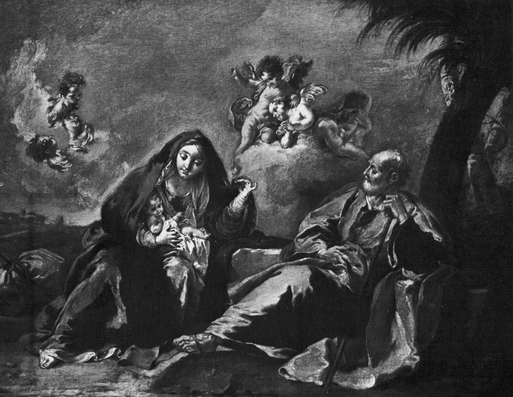 Riposo nella fuga in Egitto (dipinto) di Pittoni Giovanni Battista (sec. XVIII)