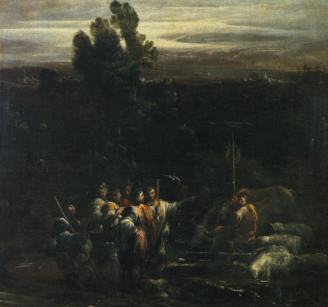 Paesaggio con scena biblica (Predica di San Giovanni Battista?) (dipinto) di Donducci Giovanni Andrea detto Mastelletta (sec. XVII)