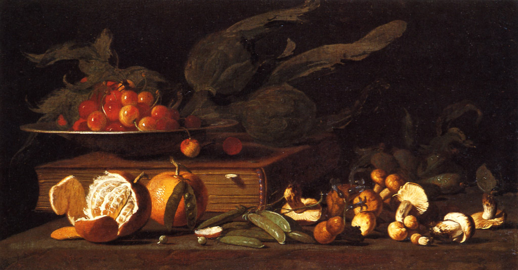 Natura morta con arance, ciliegie, carciofi e altre verdure (dipinto) - ambito lucchese (fine sec. XVII)