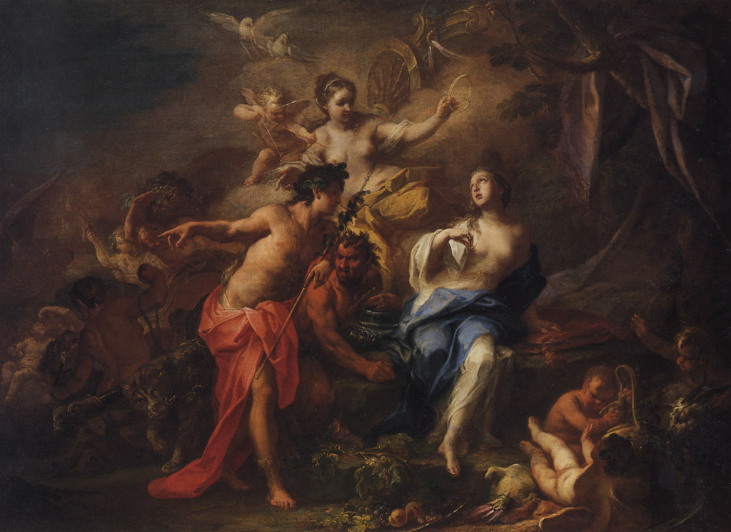 Bacco e Arianna sull'isola di Nasso (già Bacco, Arianna e Venere) (dipinto) di Conca Sebastiano (sec. XVIII)