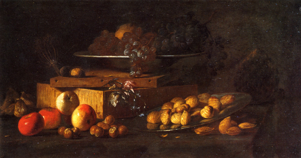 Natura morta con mele, uva e fiori (dipinto) - ambito lucchese (fine sec. XVII)