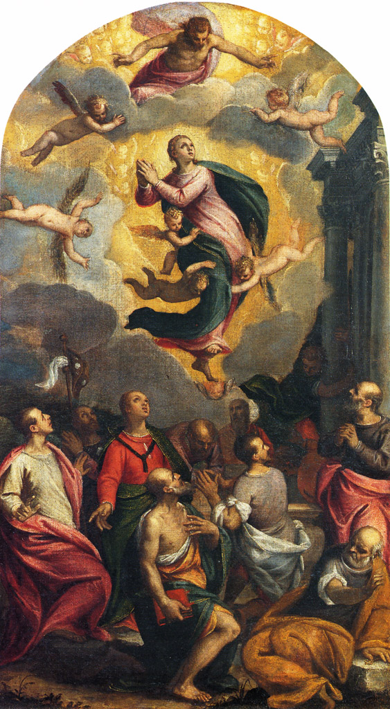 Assunzione della Vergine (dipinto) di Ridolfi Claudio (sec. XVI)
