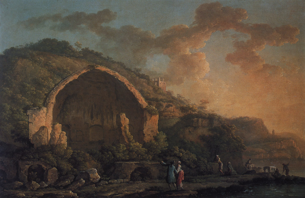 Veduta con il tempio di Diana a Baia (dipinto) di Bonavia Carlo (sec. XVIII)