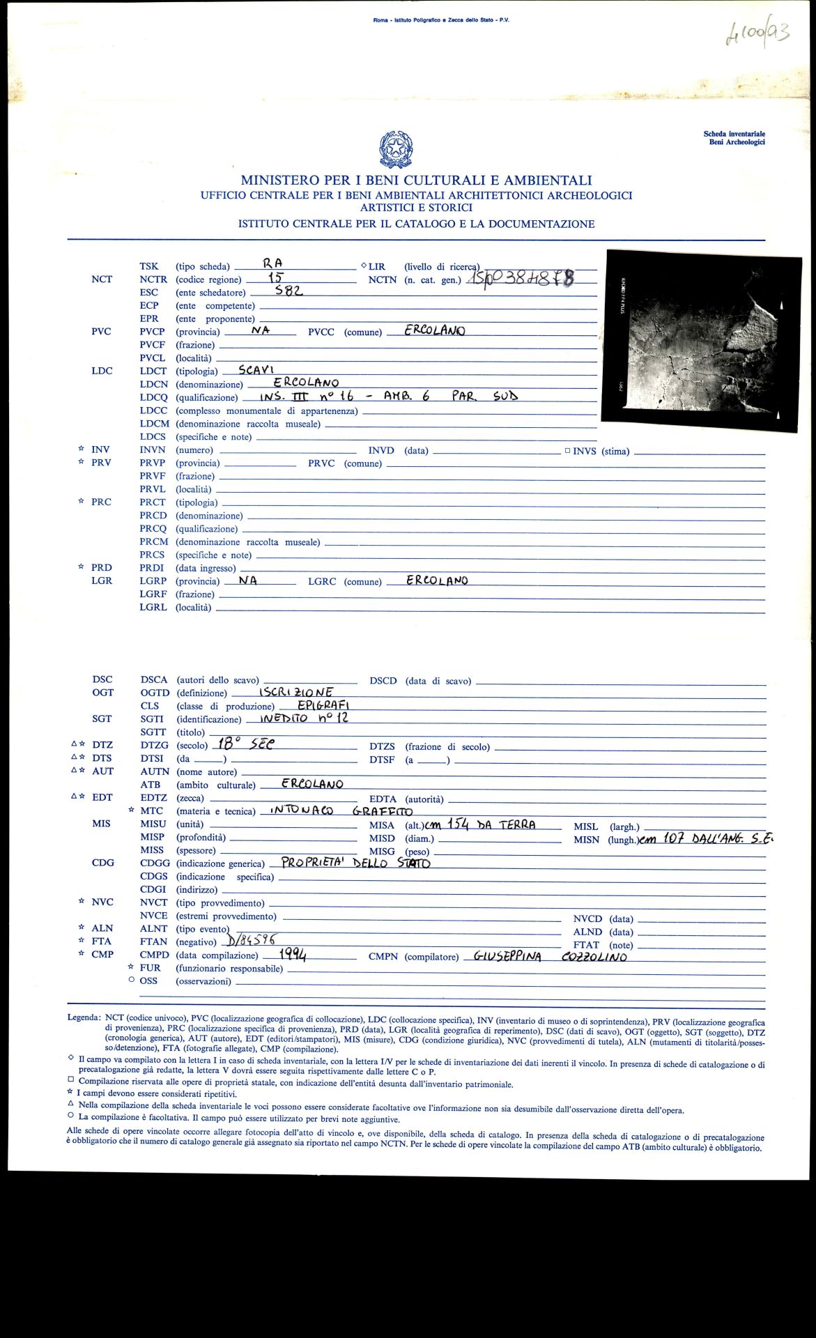 graffito, epigrafe (sec. XVIII)