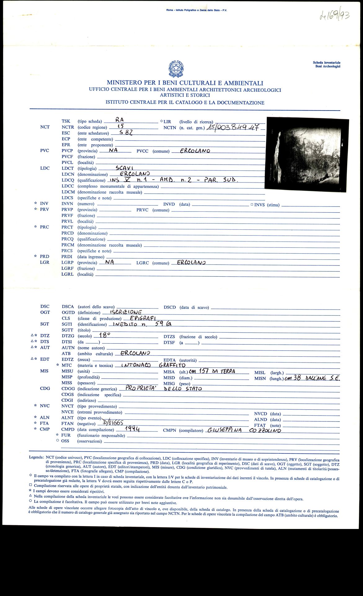 graffito, epigrafe (sec. XVIII)