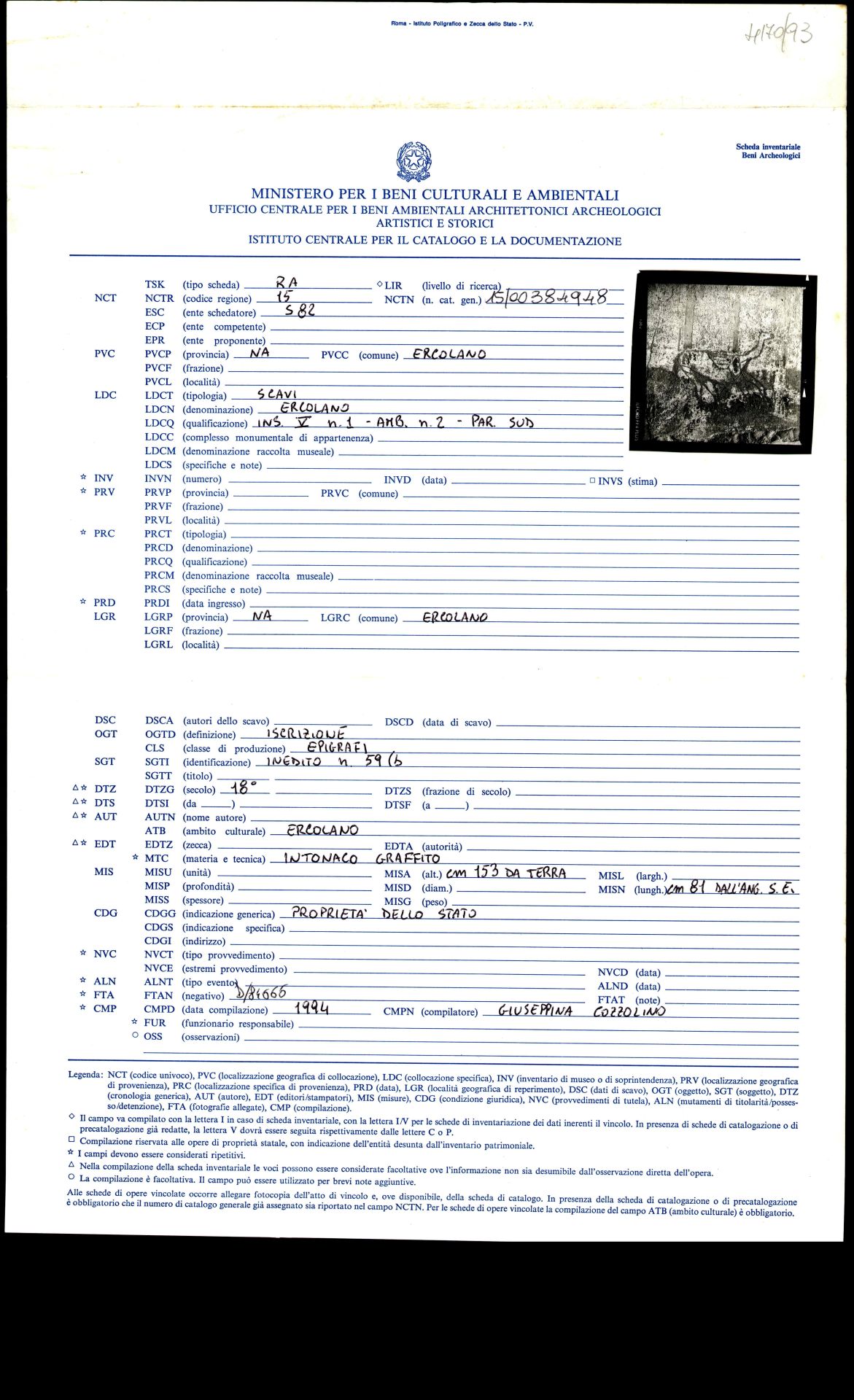 graffito, epigrafe (sec. XVIII)