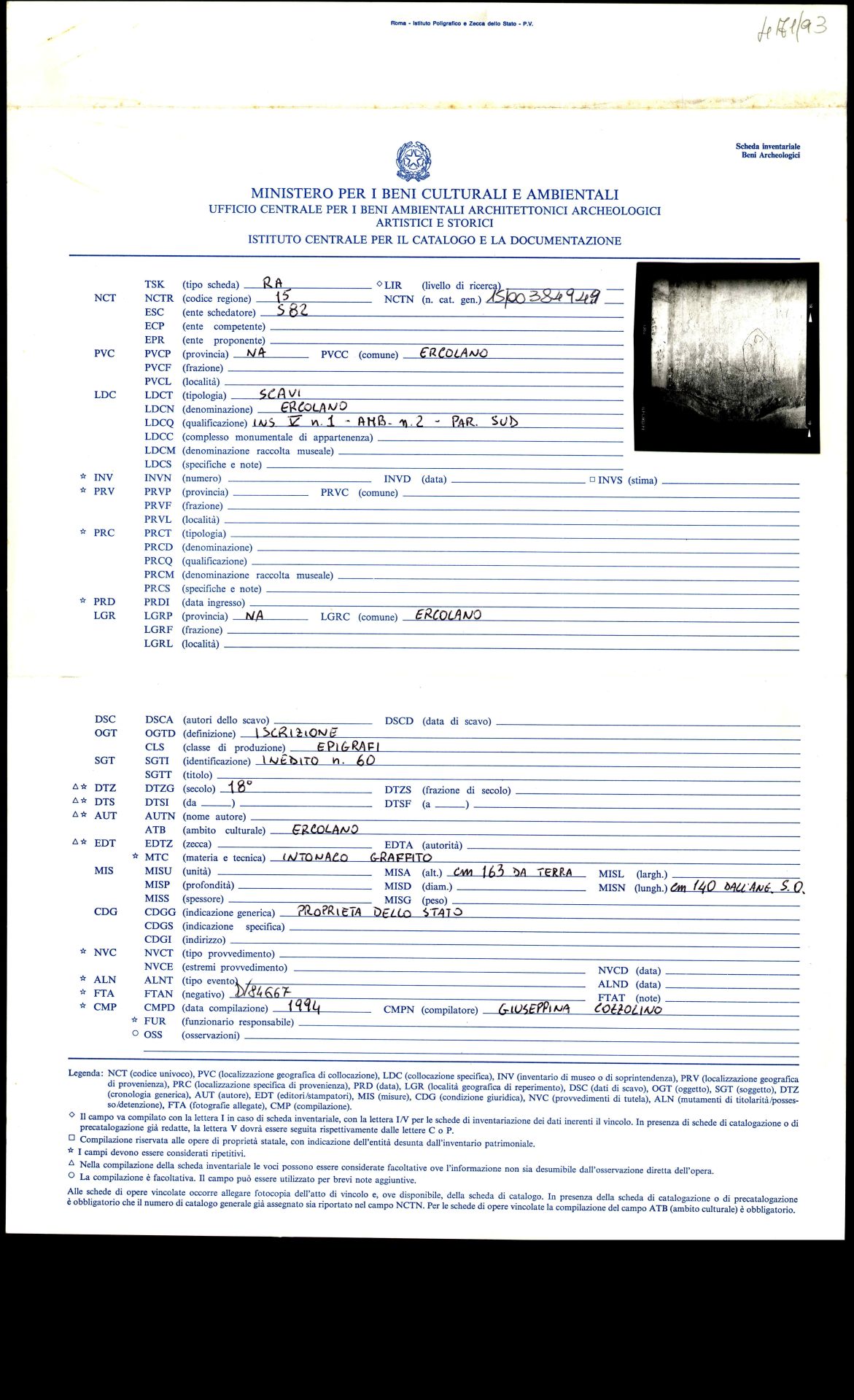 graffito, epigrafe (sec. XVIII)