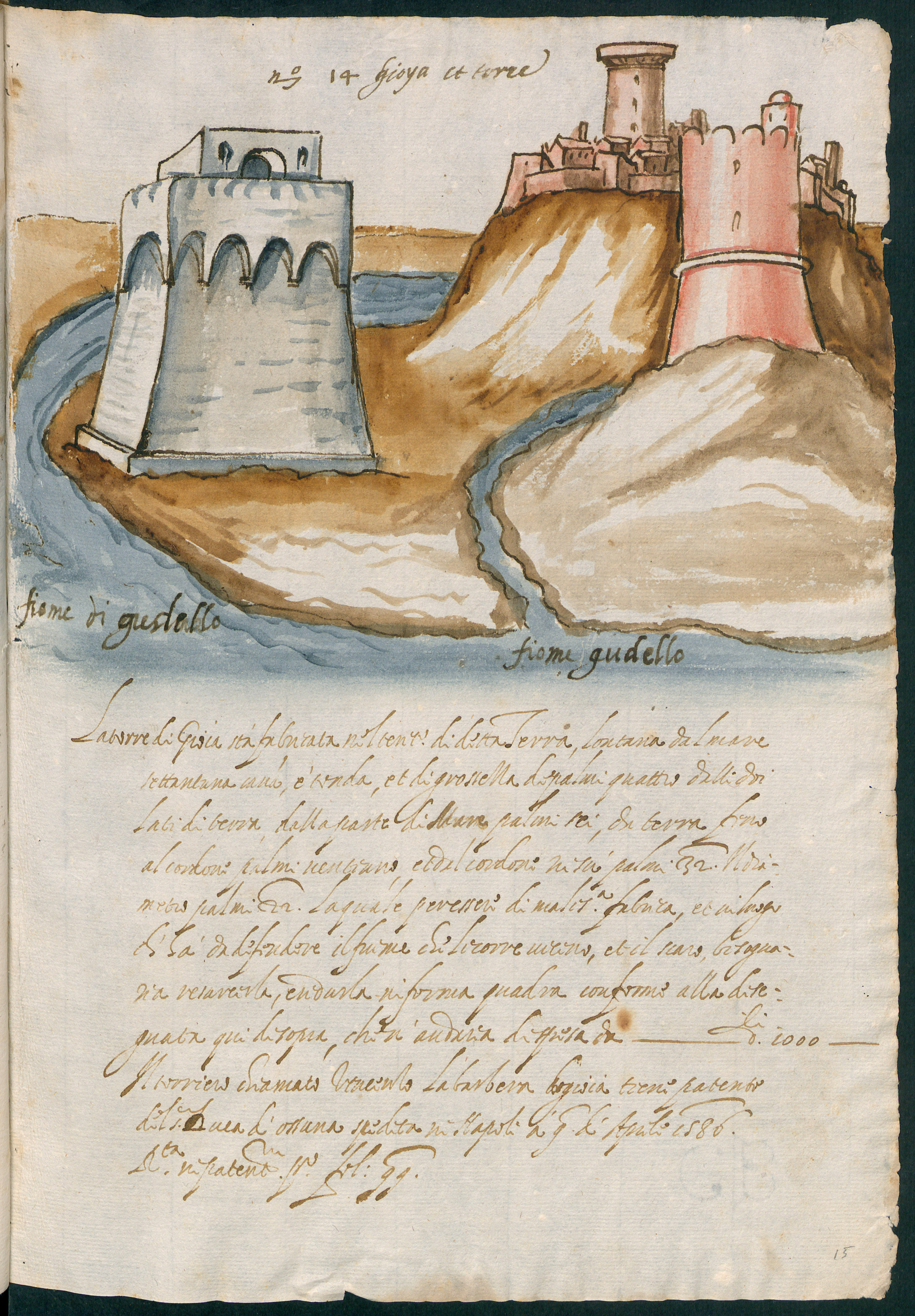 Gioya e torre, Veduta di città con torri (disegno, elemento d'insieme) - ambito italiano (fine XVI)