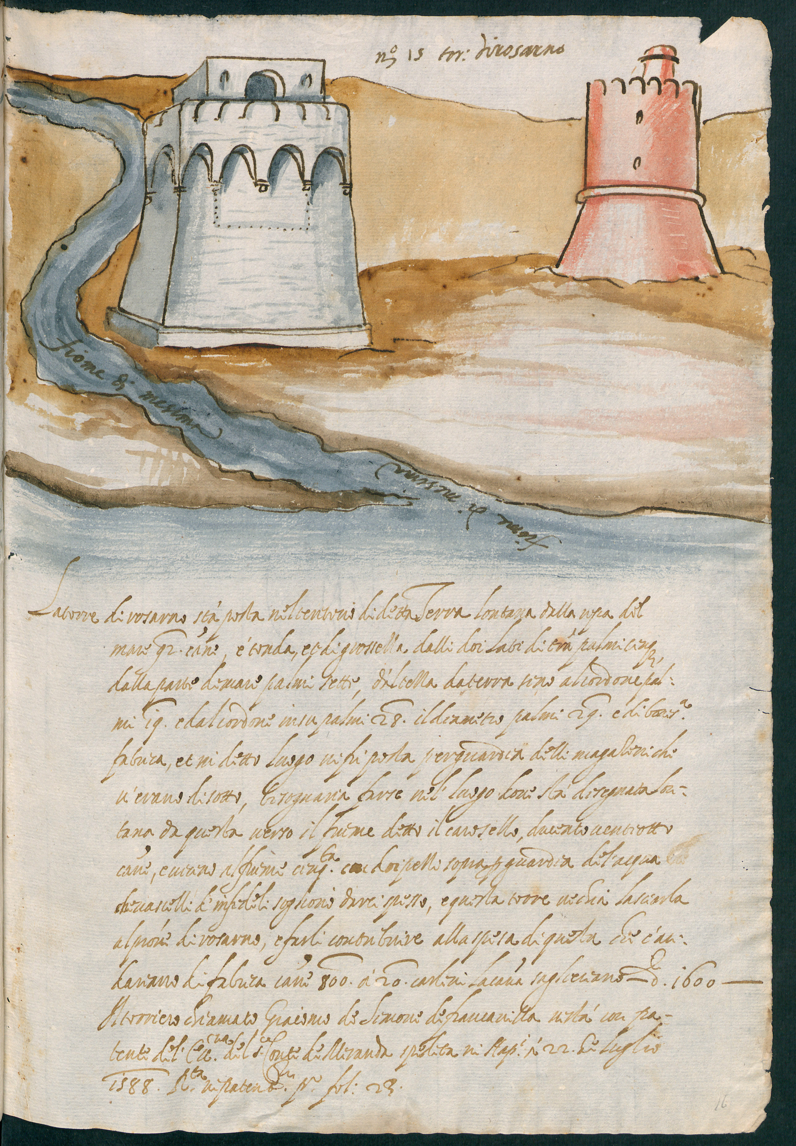 Torre di Rosarno, Veduta con torri (disegno, elemento d'insieme) - ambito italiano (fine XVI)