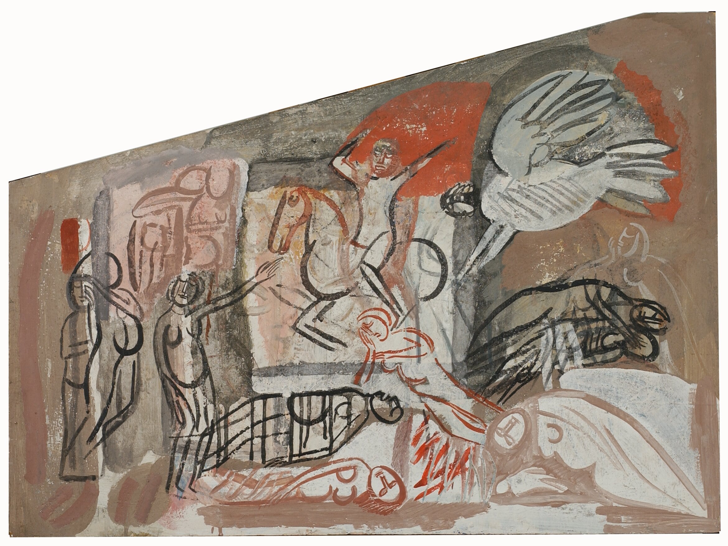 malattia, la guerra e il dolore (disegno artistico, elemento di serie) di motto Aut Aut (anni sessanta XX)