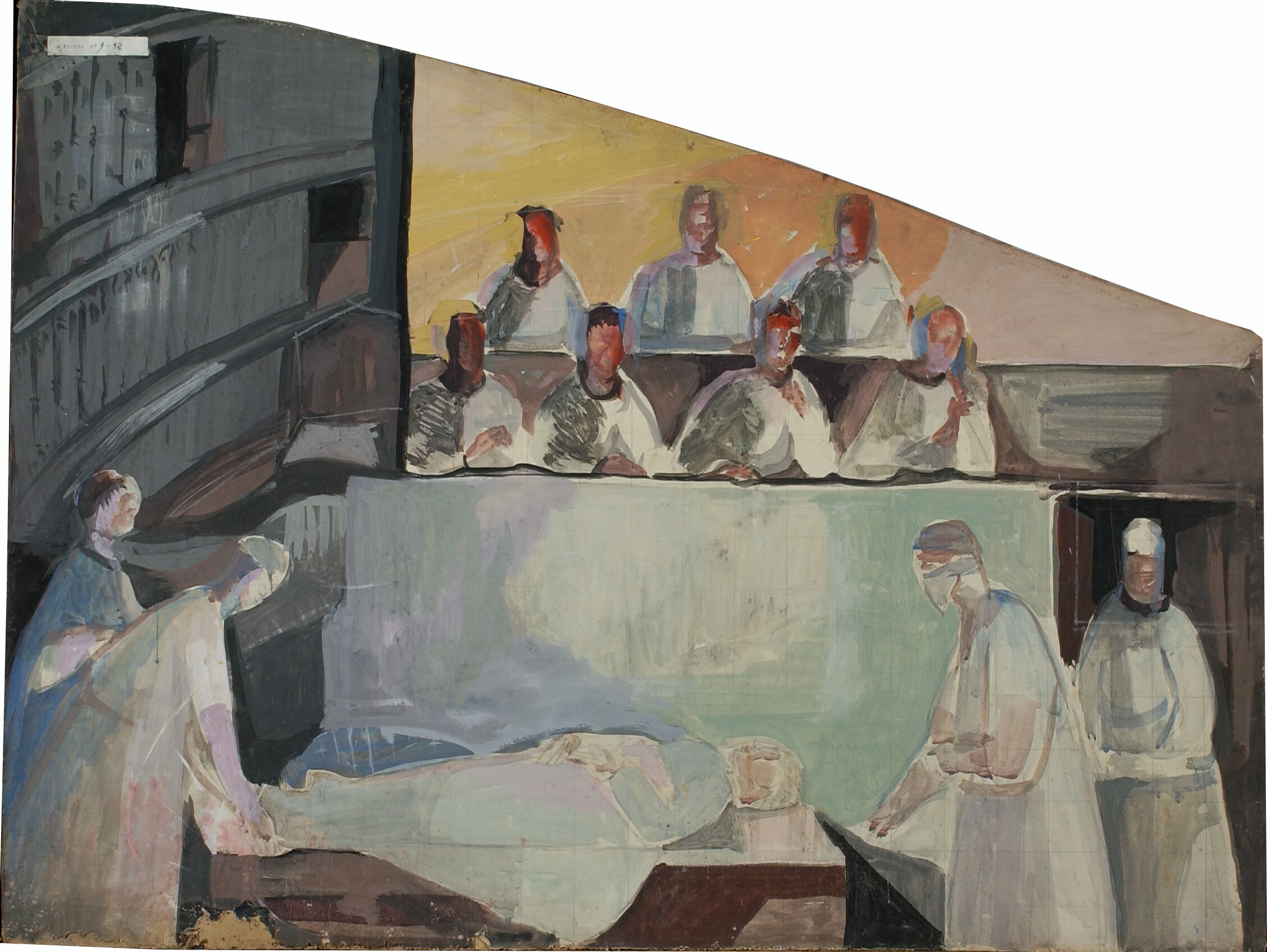 il teatro anatomico (disegno artistico, elemento di serie) di motto G. B. Morgagni (anni sessanta XX)