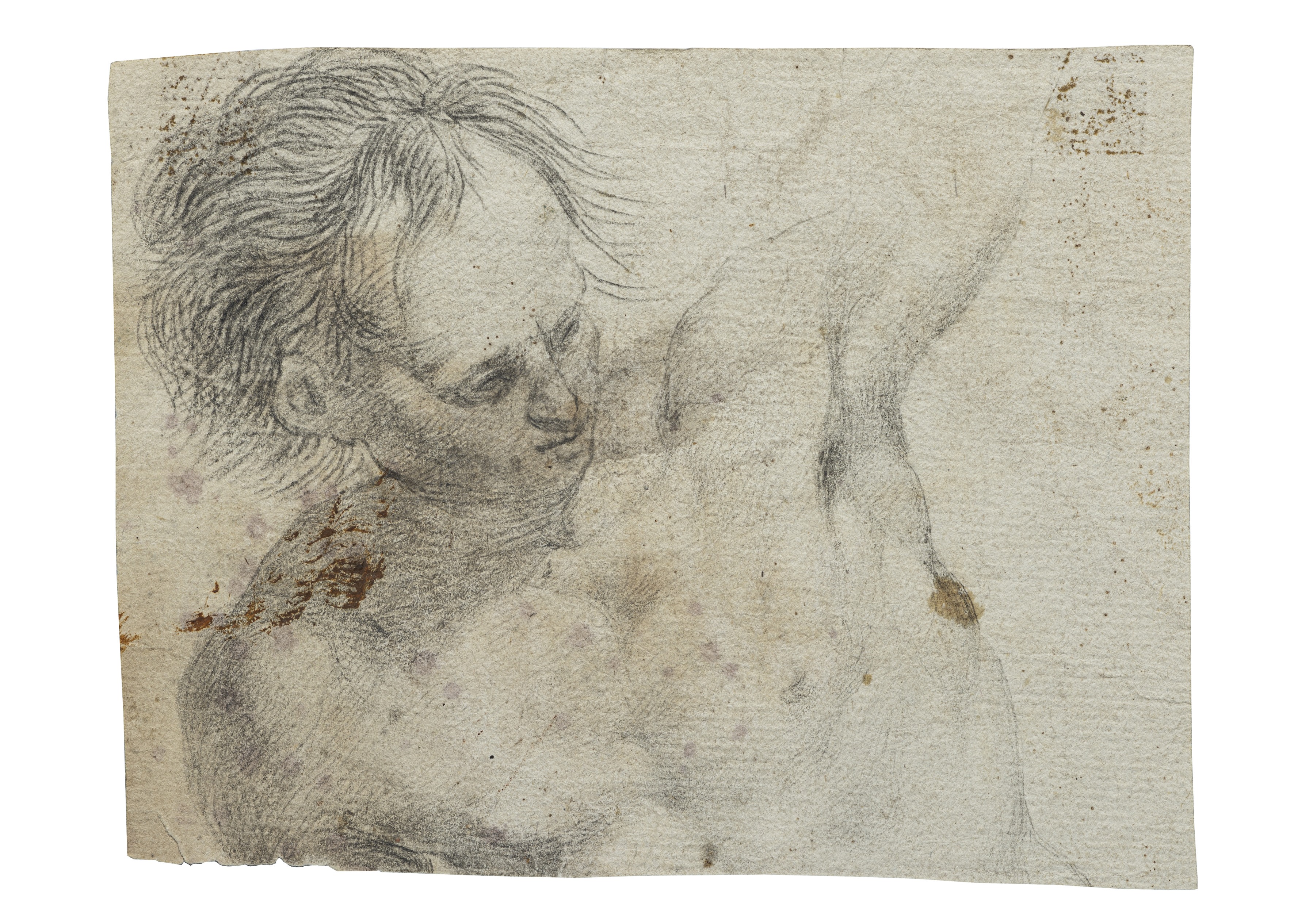 Uomo con braccio alzato, Studio per figura maschile con braccio sinistro alzato (disegno) di  (maniera) - ambito Italia nord-orientale (prima metà XVIII)