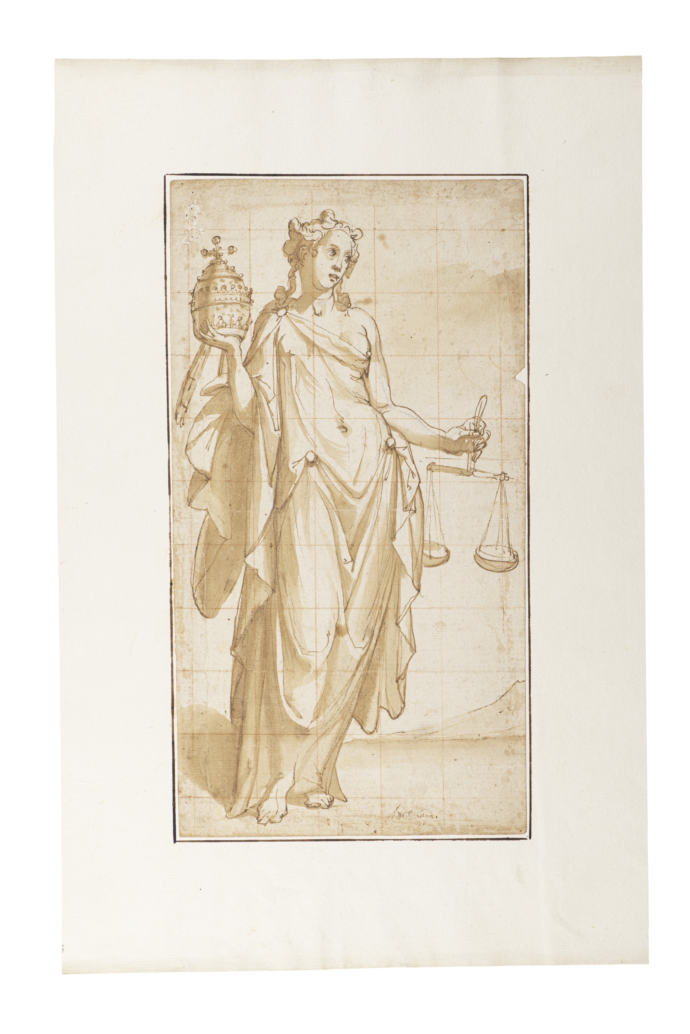 Giustizia Divina, Figura allegoria; Giustizia Divina (disegno) di Antonio Campi (attribuito) - ambito Italia nord-orientale (ultimo quarto XVI)