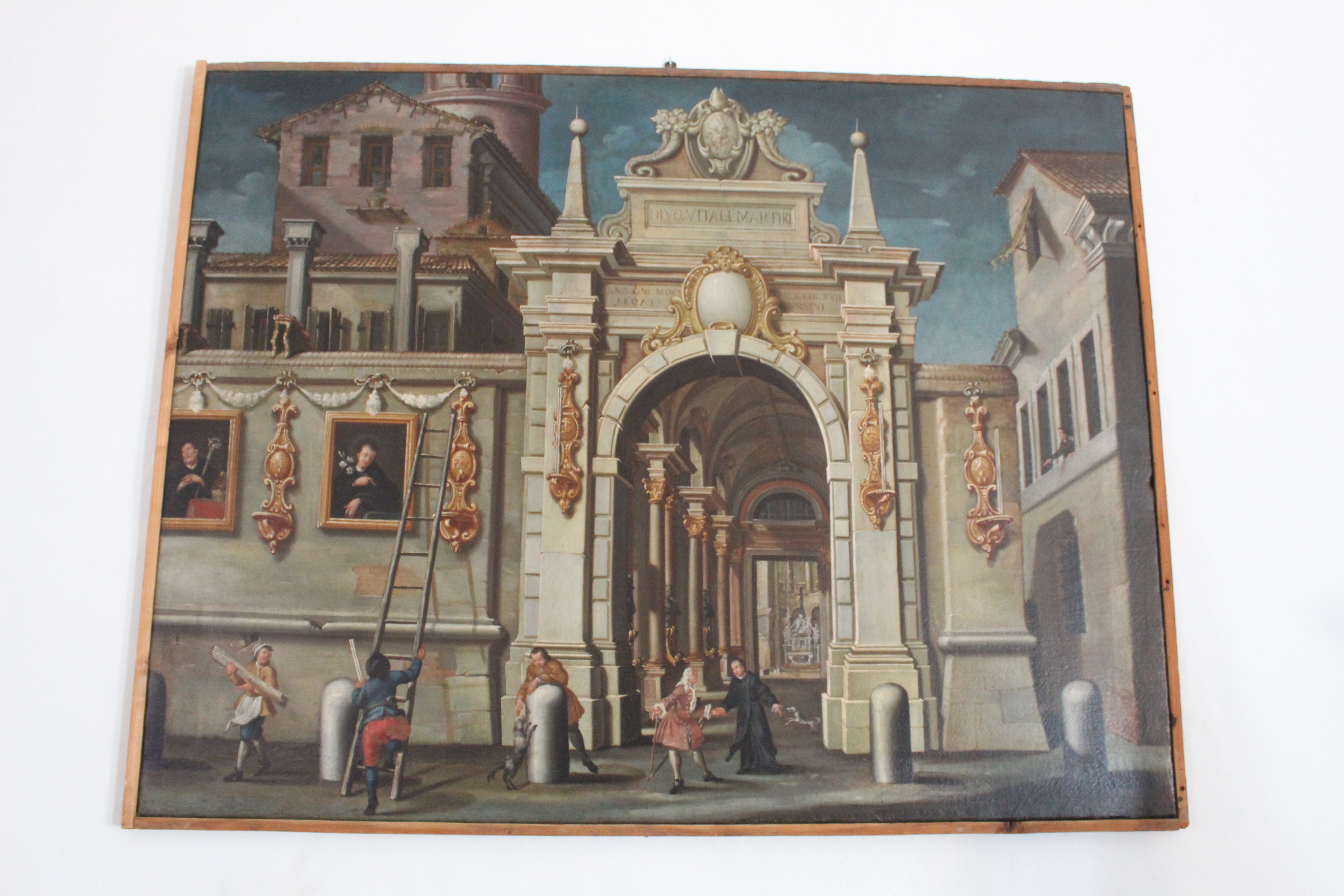 Preparativi per la celebrazione della festa del Corpus Domini presso la basilica di San Vitale (dipinto, opera isolata) - ambito romagnolo (metà XVIII)