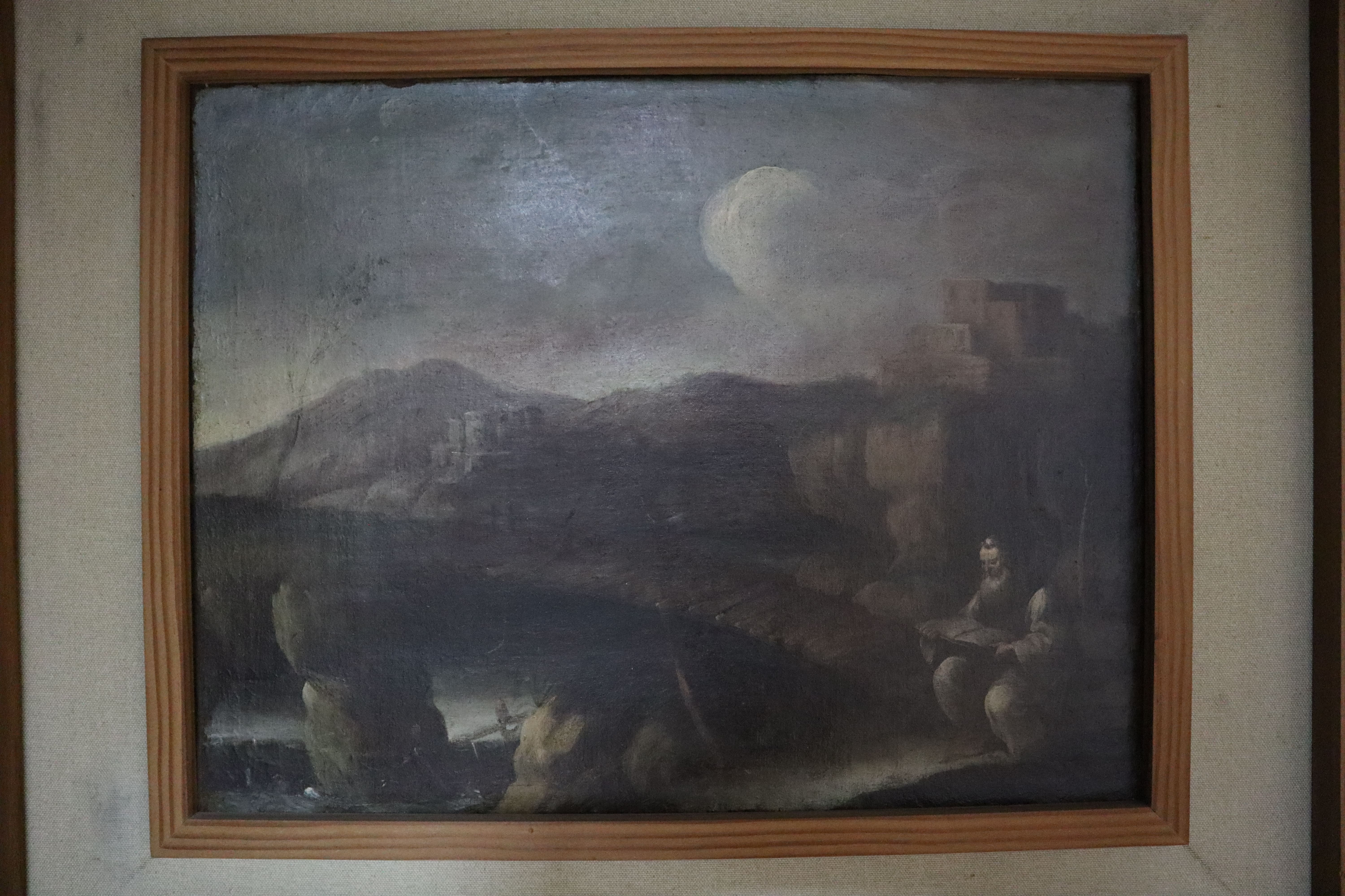 Paesaggio con figura di eremita (dipinto) - ambito romano (seconda metà XVII)