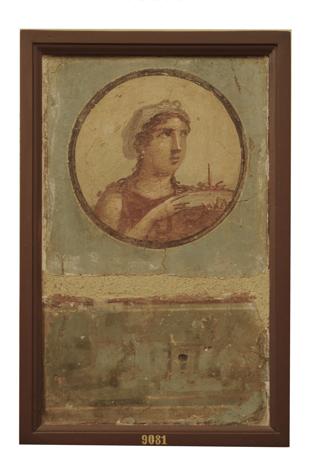 QUADRETTO CON PAESAGGIO E TONDO CON RITRATTO FEMMINILE (opera parietale/ frammento) (sec. I d.C)