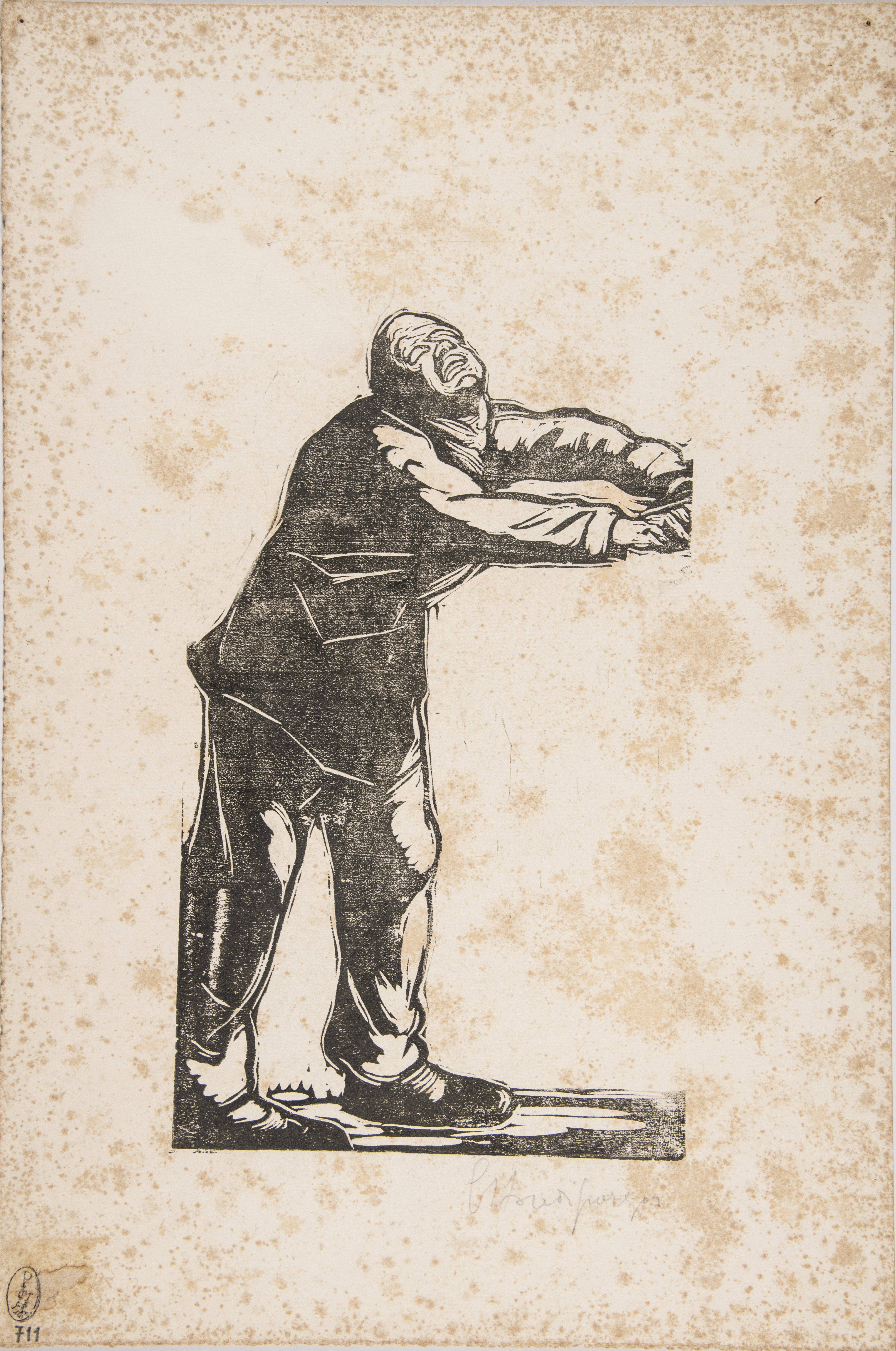 Figura d'uomo con le braccia protese, figura con braccia protese ed espressione di dolore (stampa) di di Giorgio, Ettore (prima metà XX)