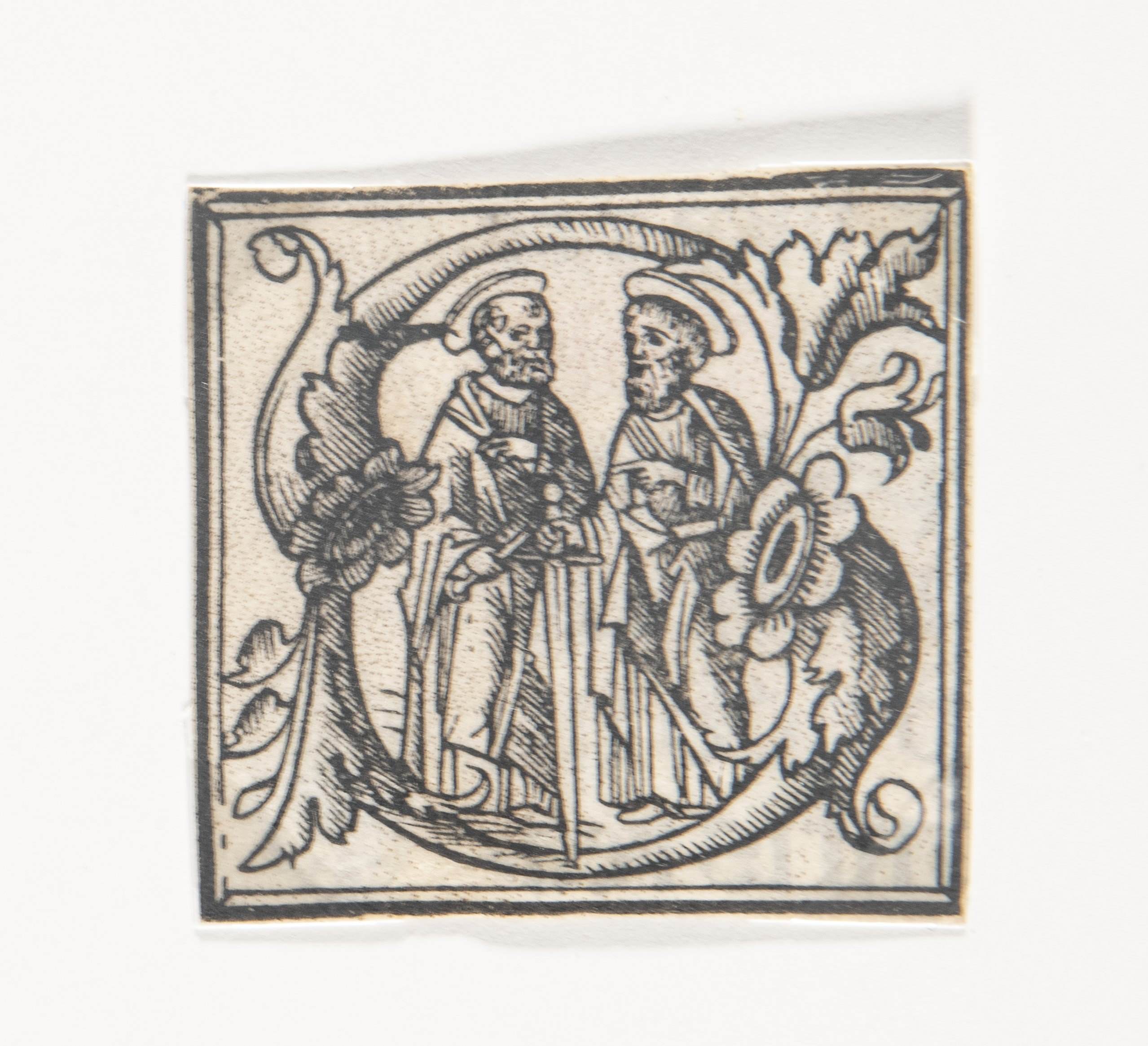 Lettera S con i S.S. Pietro e Paolo, Capolettera, San Pietro e Paolo (stampa, elemento d'insieme) - ambito veneto (metà/ inizio XV/XVI)