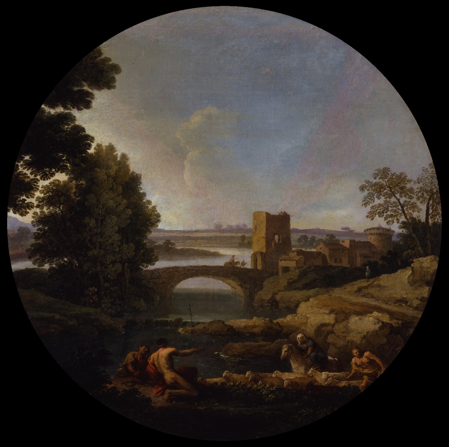 Paesaggio con scena pastorale, Paesaggio con figure (dipinto, opera isolata) di Locatelli Andrea (secondo quarto sec. XVIII)