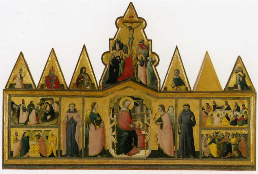 Madonna in trono con Bambino tra angeli e santi (polittico, insieme) di Baronzio Giovanni (metà sec. XIV)