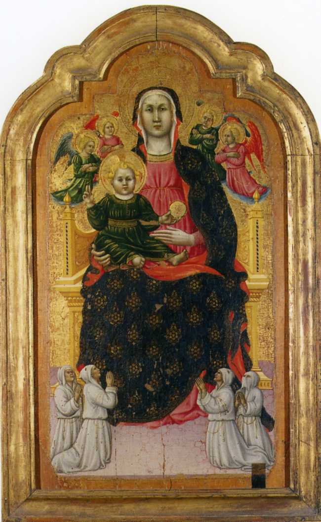 Madonna con Bambino in trono e confratelli oranti (dipinto) di Giovanni Antonio da Pesaro (metà/ metà sec. XV)
